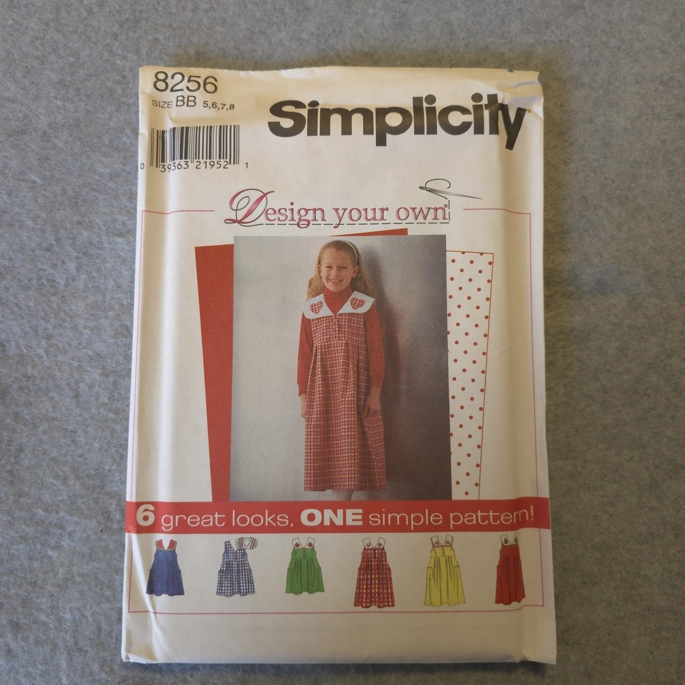 Simplicity‎ 8256 Girls Jumper Dress Pattern Size 6-8 Uncut – 6 Designs